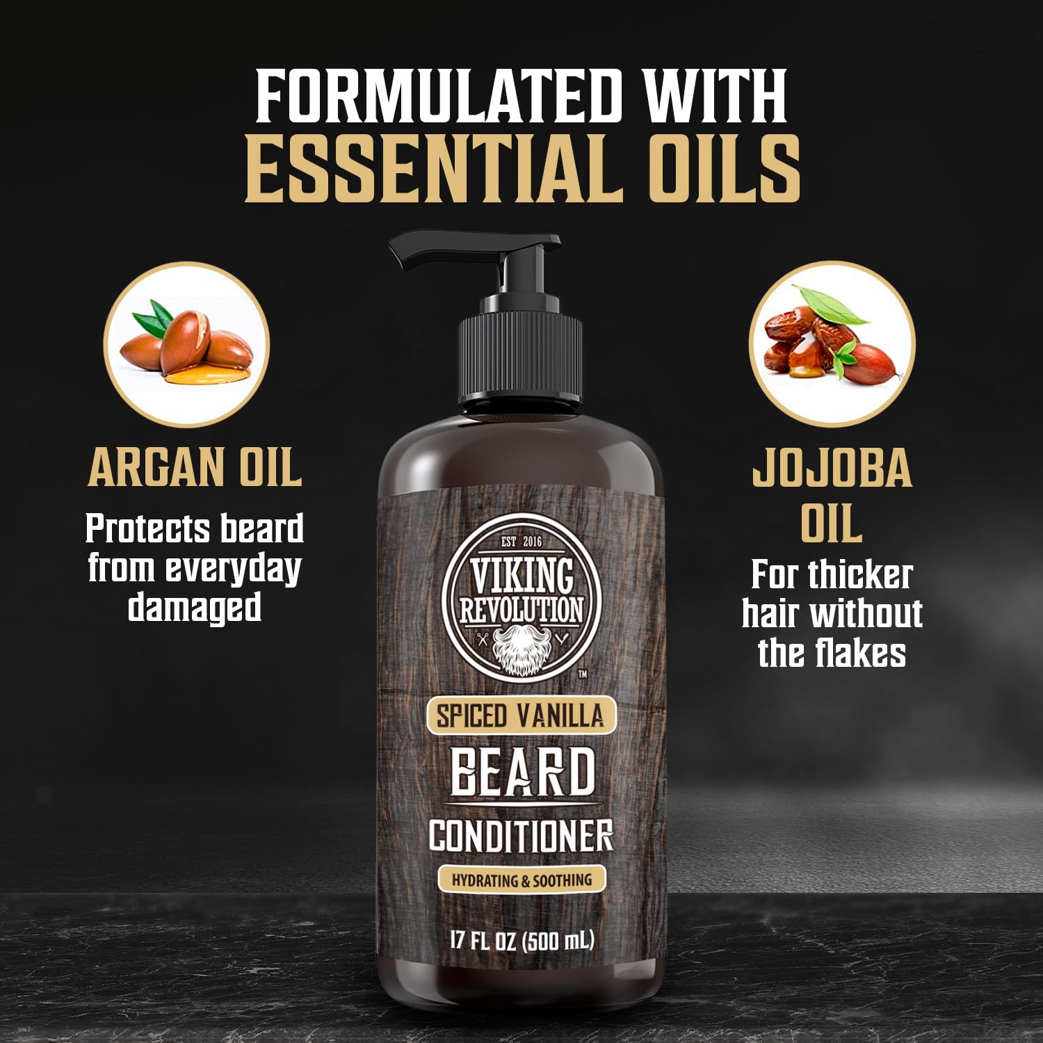 Beard Conditioner Spiced Vanilla with Argan and Jojoba Oils for growth. 17oz bottle.