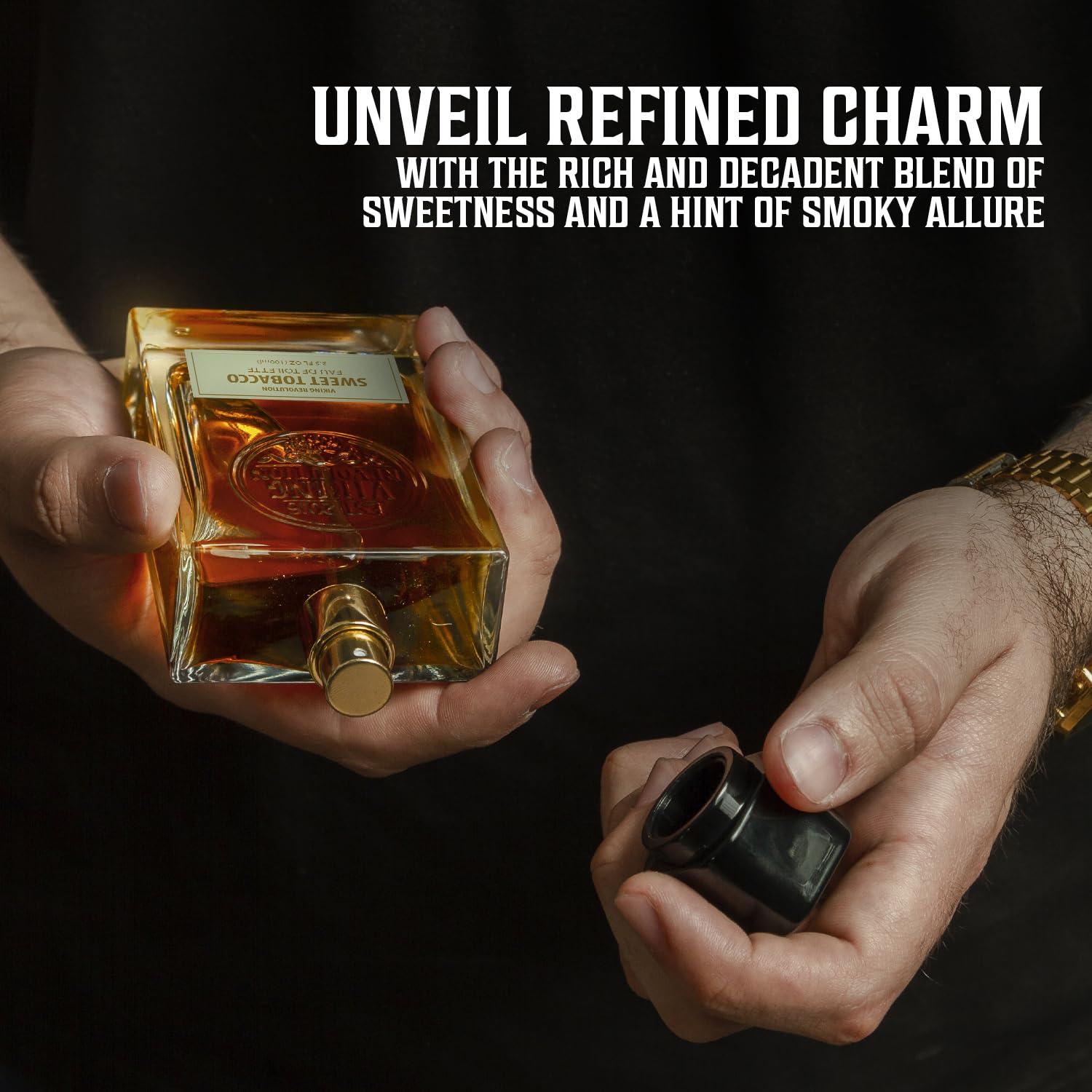 Person holding Majestic Oud Cologne for Men 3.5 Fl Oz, showcasing its refined charm and smoky allure.