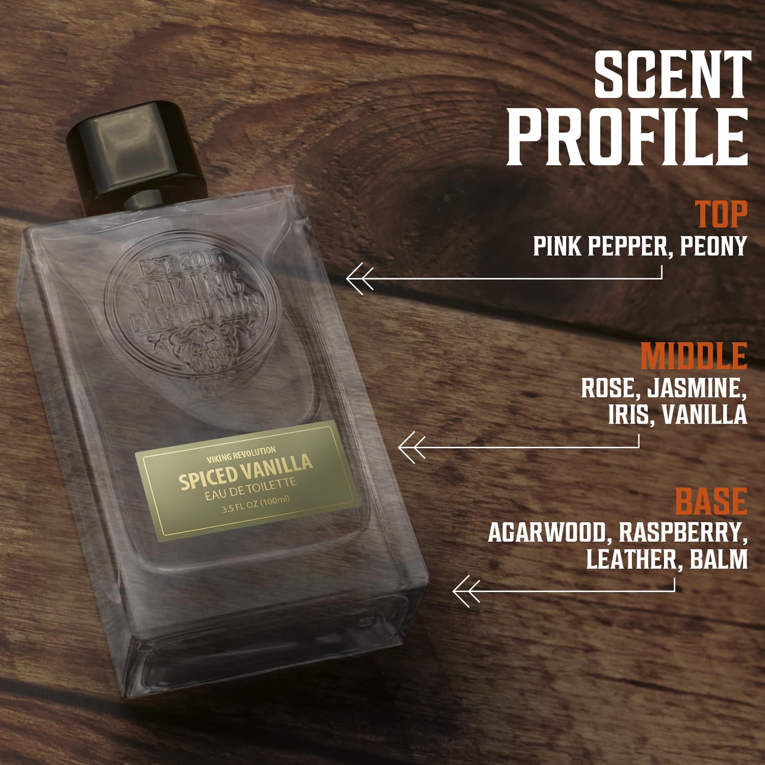 Experience our Cologne for Men 3.5 fl oz, offering a refined blend of Spiced Vanilla with accents of pink pepper, peony, rose, jasmine, iris, and agarwood. Drawing inspiration from the bold elegance of Viking Revolution and enhanced with a subtle hint of Sandalwood Cologne for a polished finish.