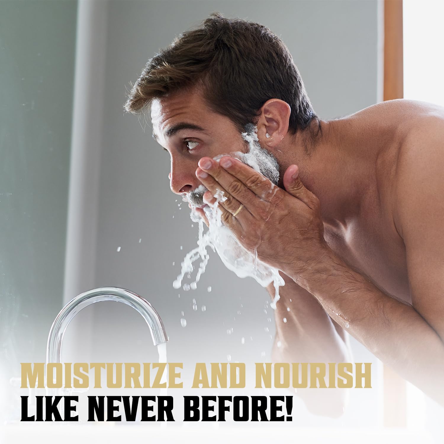 Man washing face: Nourish and moisturize like never before with Beard Conditioner Spiced Vanilla 17oz!.