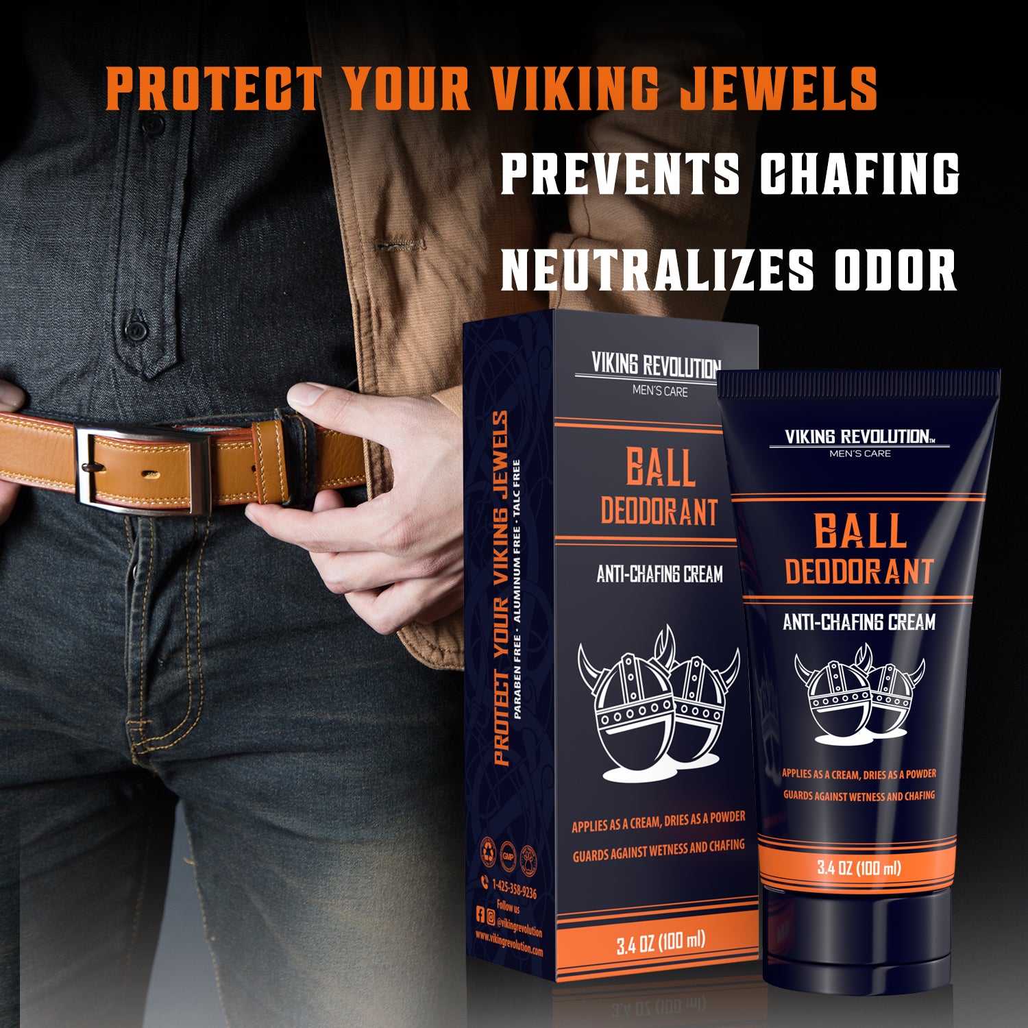 The hypoallergenic Ball Deodorant by Viking Revolution features anti-chafing packaging.