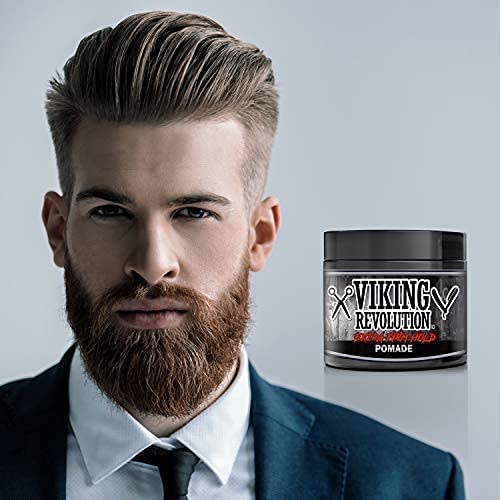 Styled bearded man showcasing Viking Revolutions Extra Firm Hold - Hair Pomade with natural ingredients.