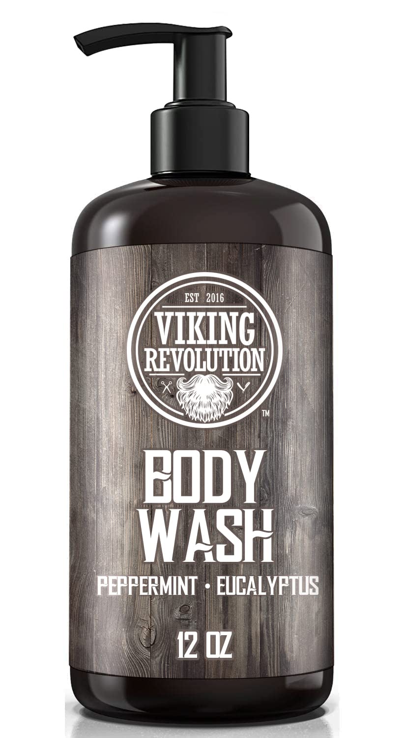 Immerse yourself in the invigorating skincare experience for men with Viking Revolution's Peppermint Eucalyptus Body Wash - 2 Pack, featuring a refreshing peppermint eucalyptus scent.