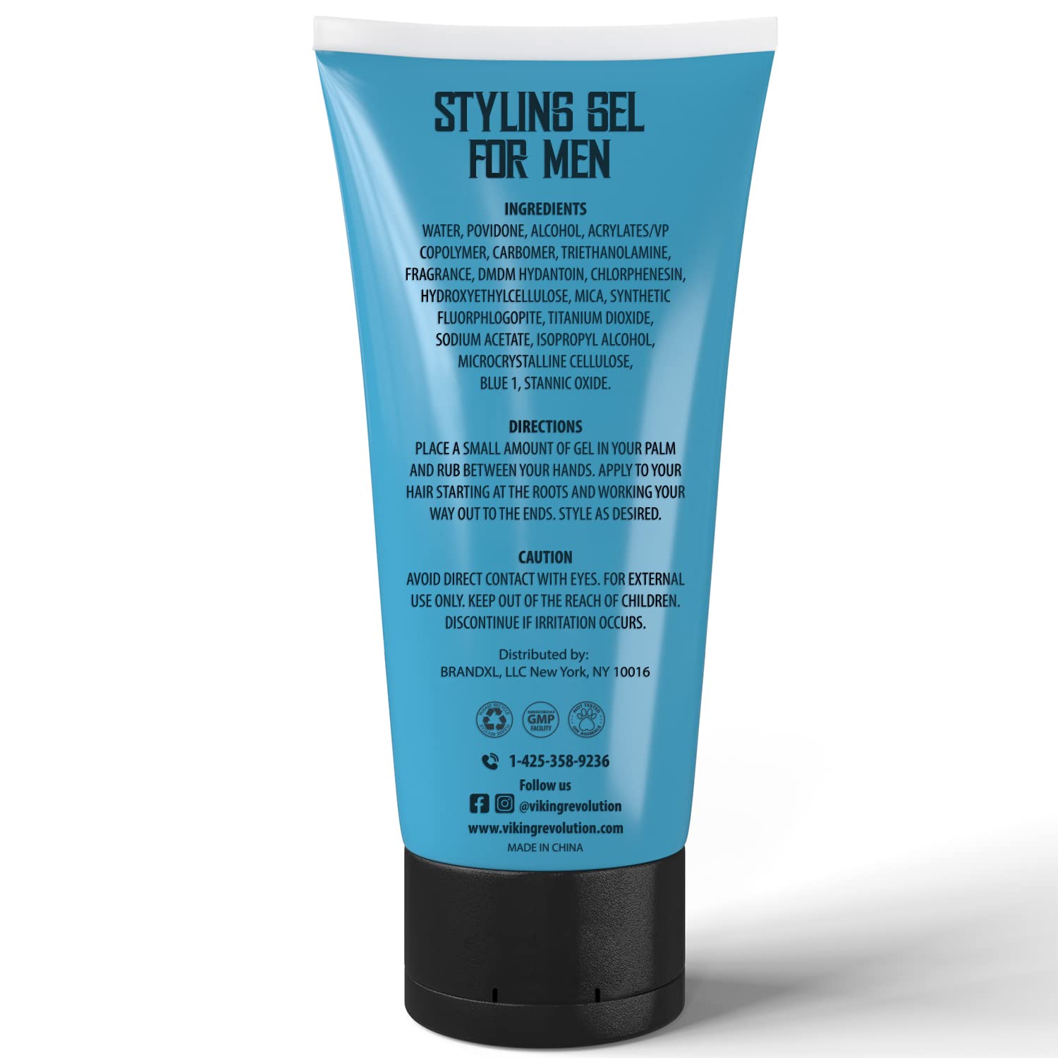 Back view of a 10 fl oz Hair Gel tube highlighting all-natural ingredients and styling directions.