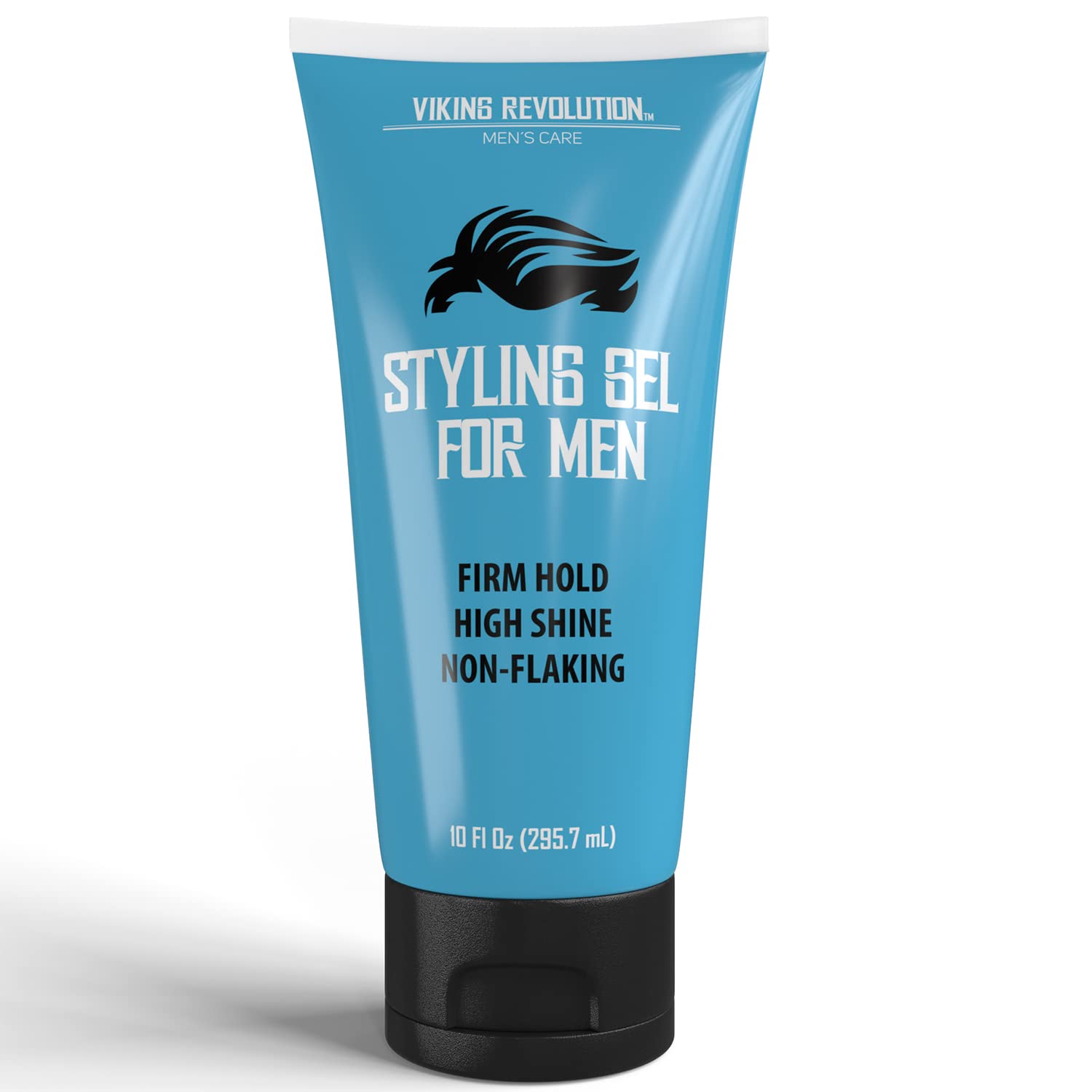 10 fl oz blue tube of Hair Gel for men, labeled Firm Hold, High Shine, enhances volume and texture.