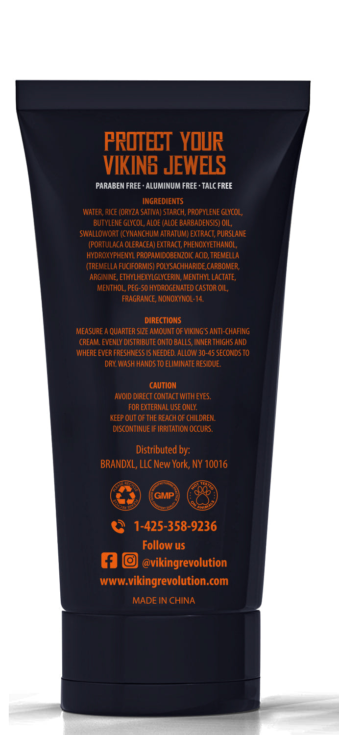 The Black Viking Revolution Ball Deodorant offers hypoallergenic and anti-chafing benefits with red text.