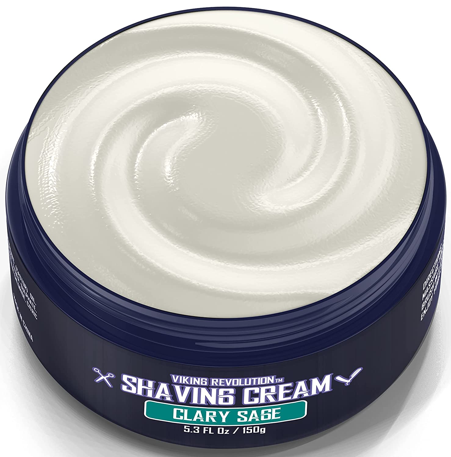 Clary Sage Shaving Cream in a round, dark jar provides a rich lather ideal for sensitive skin.