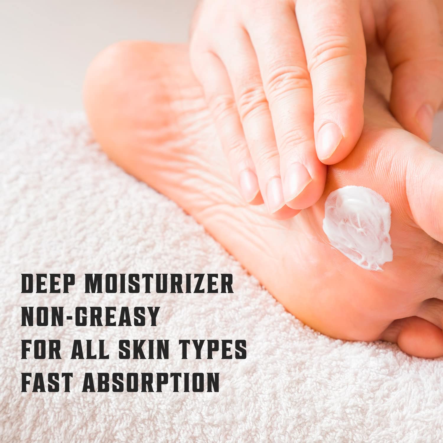 Using Tea Tree Foot Cream for Dry Cracked Heels, a deep moisturizer that absorbs quickly and is non-greasy. Made with natural ingredients suitable for all skin types, it's perfect for treating dry feet.