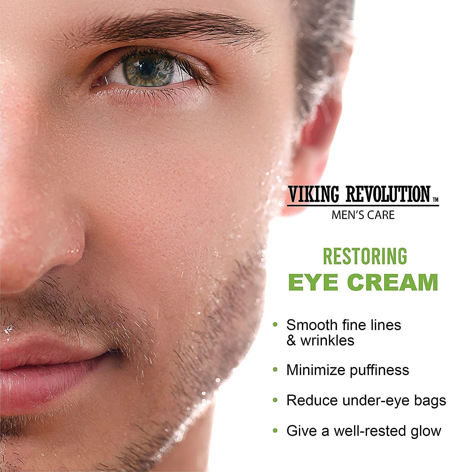Close-up showcasing the benefits of Natural Eye Cream for Men - 2 Pack on dark circles and wrinkles.