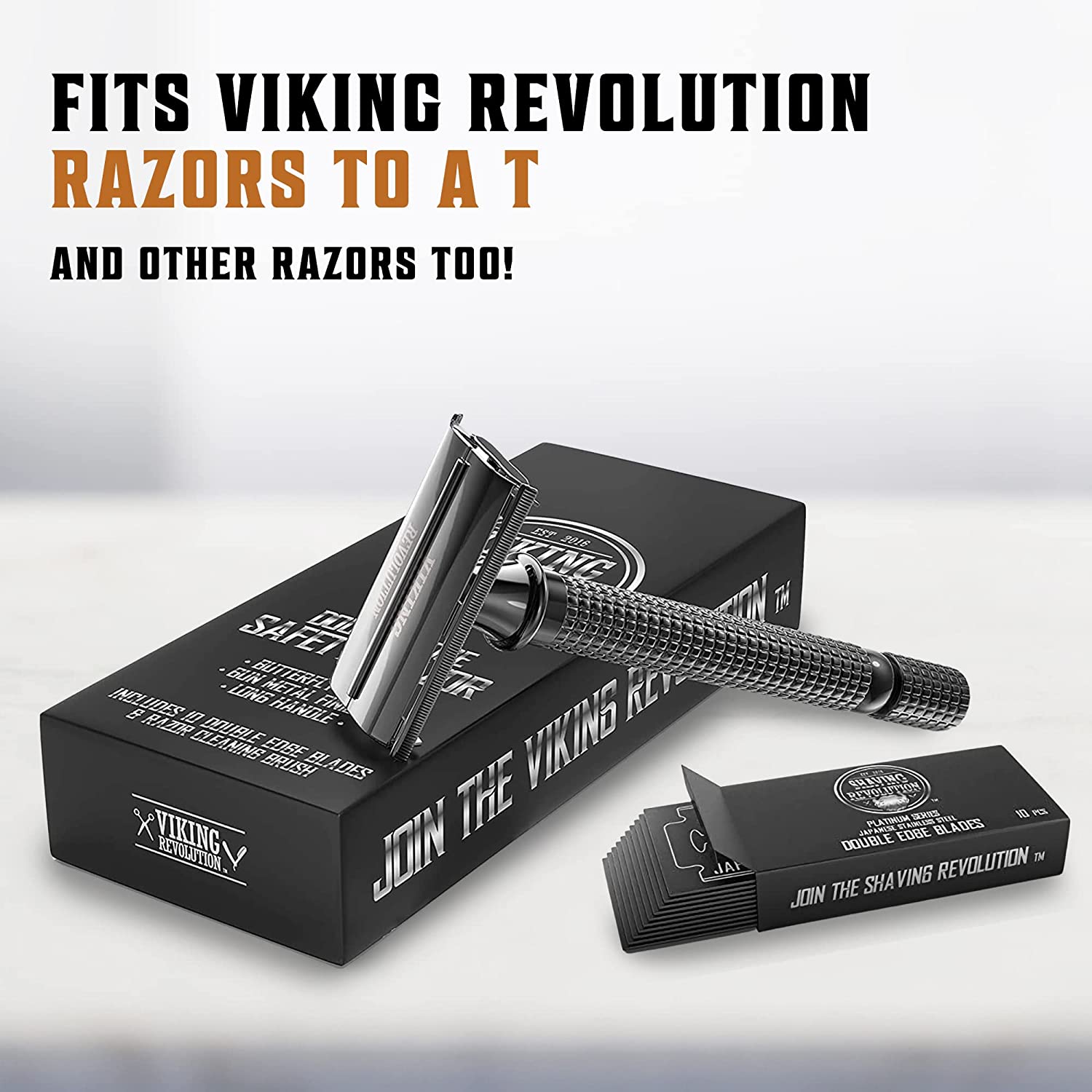 Double Edge Razor Blades (100 Count) crafted from premium Japanese stainless steel pair perfectly with Viking Revolution razors, and are compatible with other razors too!