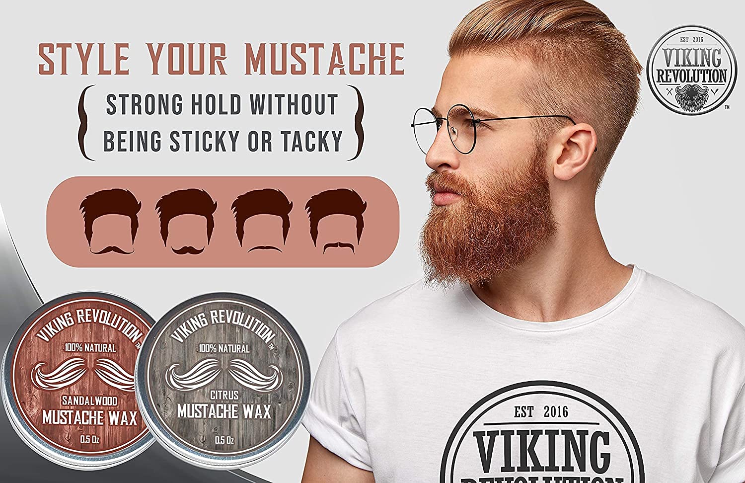 Citrus & Sandalwood Mustache Wax: Ideal for bearded men, it uses Argan oil for a strong, non-tacky hold.