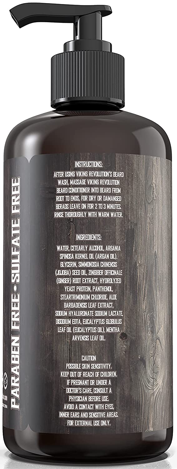 Beard wash & conditioner set with argan oil and back label instructions, 17oz, peppermint & eucalyptus.