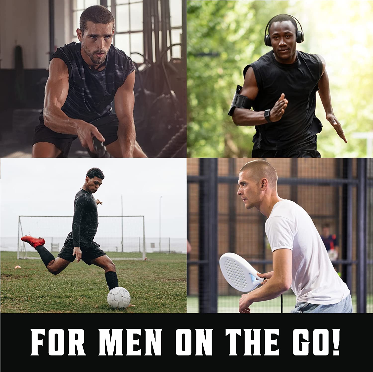 Collage of men participating in various sports activities, embodying the spirit of adventure. Text reads For Men on the Go! Treat yourself after your adventures with Tea Tree Foot Cream for Dry Cracked Heels, enriched with natural ingredients for the ultimate dry feet treatment.