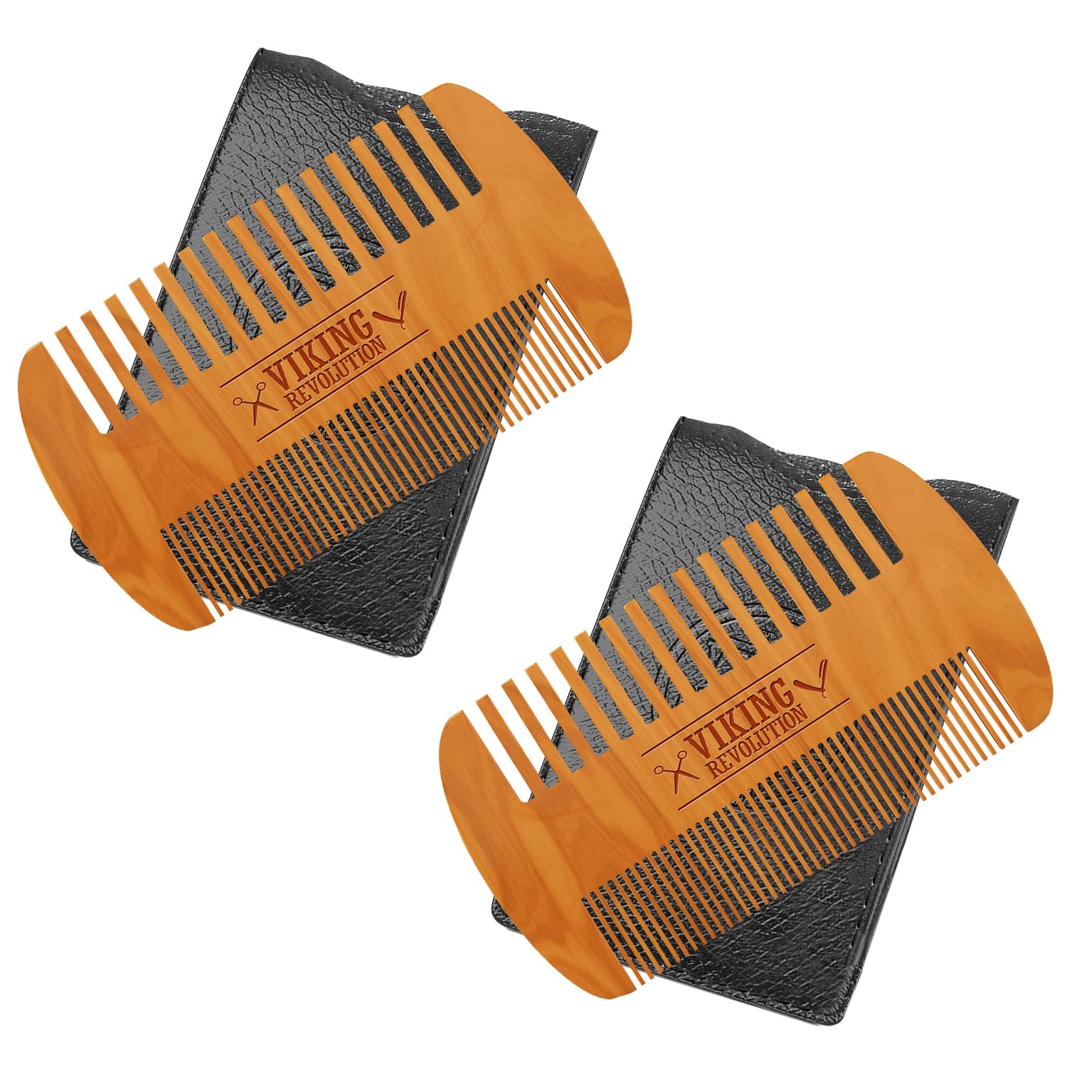 Two Wooden Beard Comb & Case sets on a white background for grooming satisfaction.