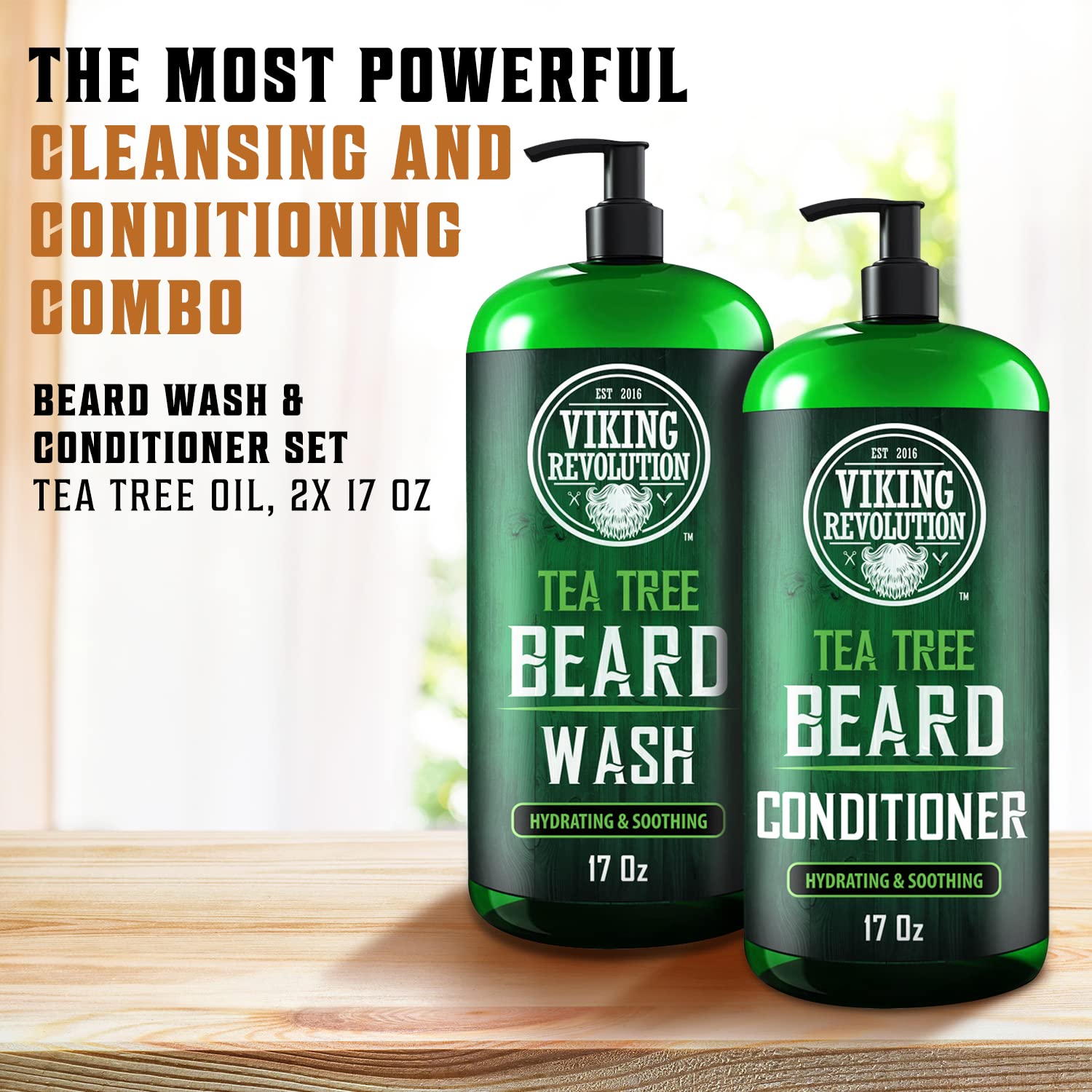 The Tea Tree Beard Wash & Beard Conditioner 17oz in two green bottles delivers exceptional care for facial hair enthusiasts who prioritize all-natural ingredients.