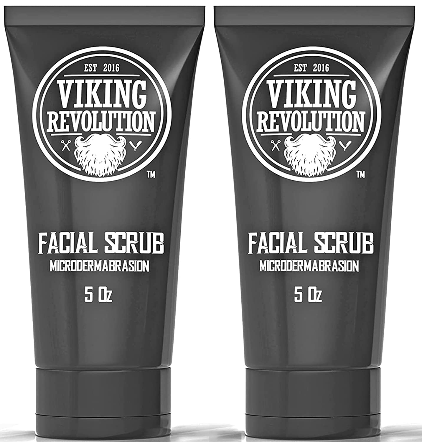 Two 5 oz tubes of Microdermabrasion Face Scrub - 2 Pack for smooth skin, Viking Revolution beard logo.