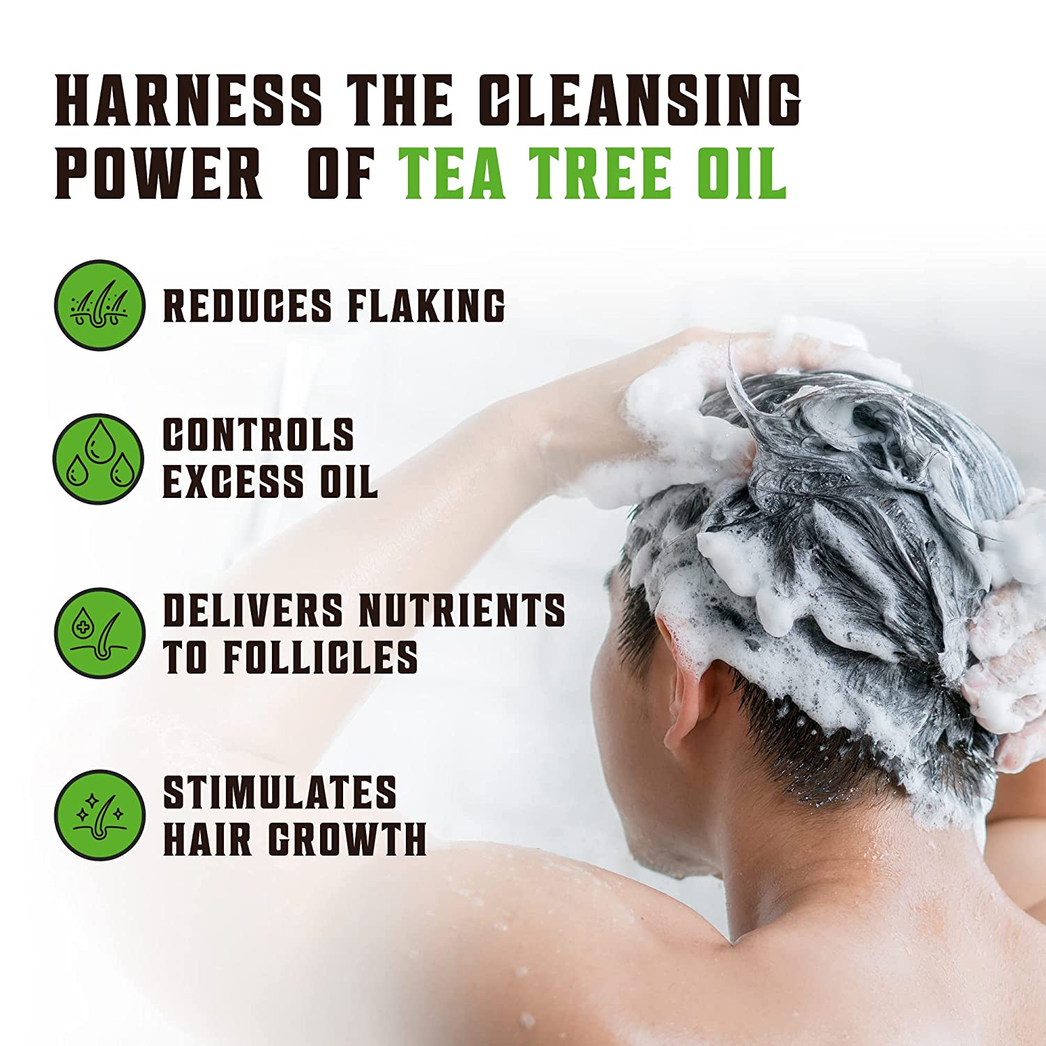 Tea Tree Oil Shampoo & Conditioner Set highlights the dandruff prevention benefits of tea tree oil.