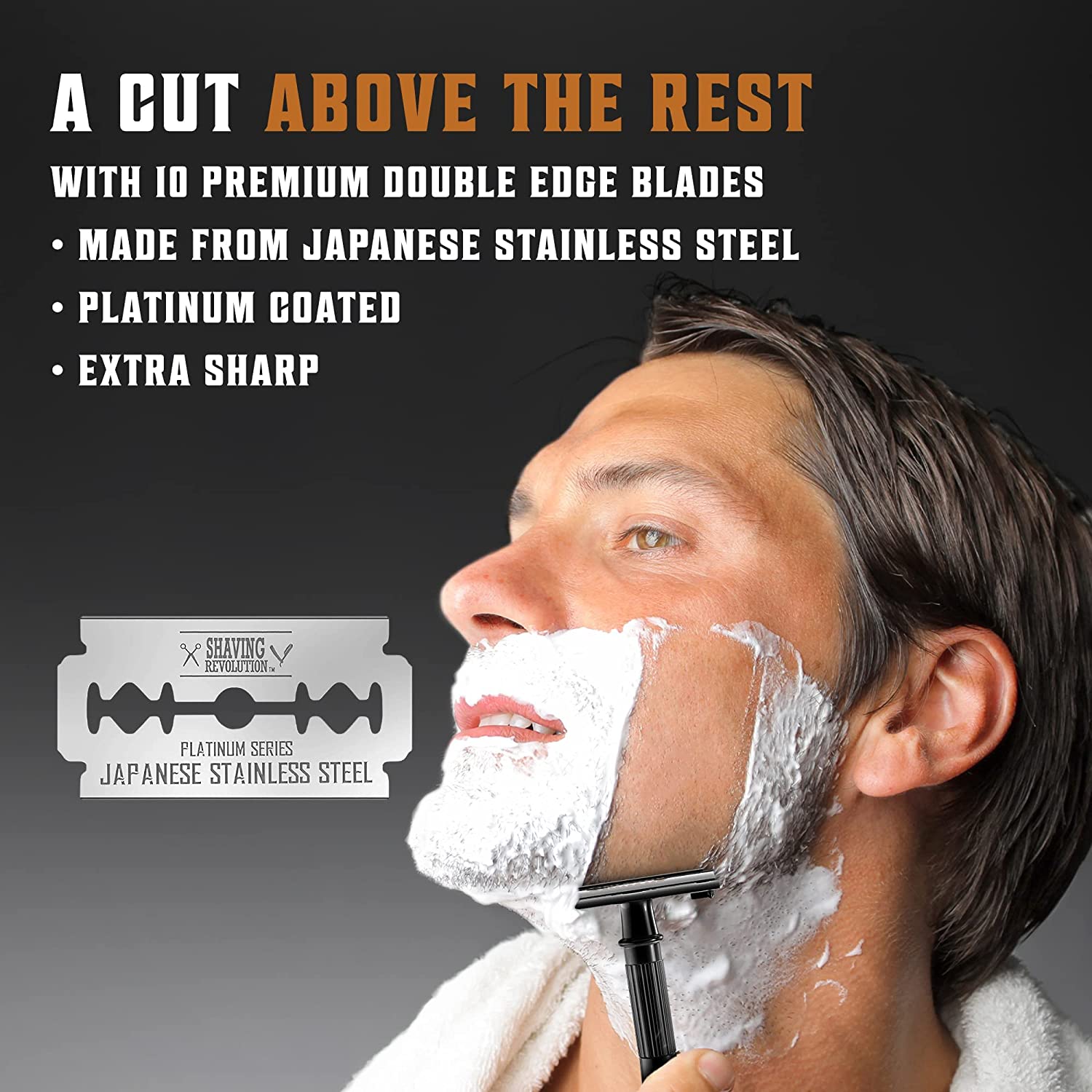 Long Handle Double Edge Safety Razor w/ 10 Blades (Black)