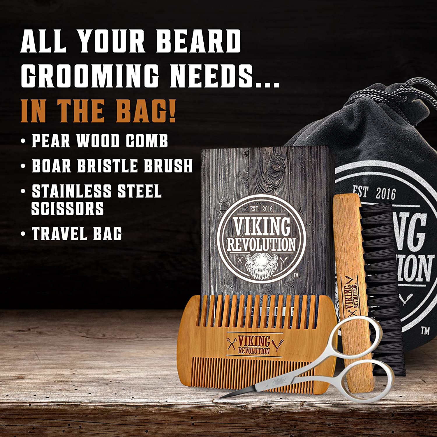 Beard Comb & Brush Set w/ Travel Pouch