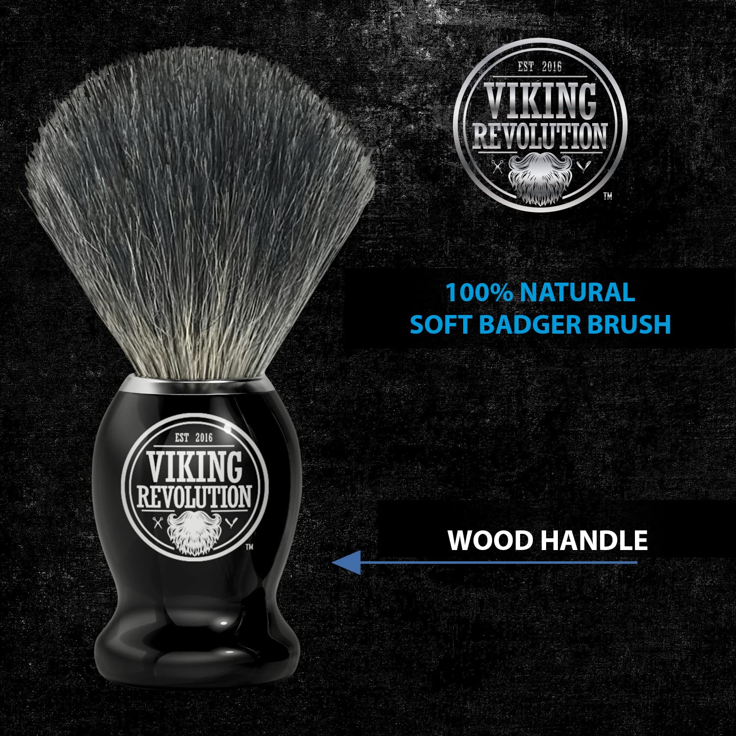 Experience the ultimate wet shave with our Badger Hair Shaving Brush from Viking Revolution, featuring a 100% natural soft badger brush and a sturdy wood handle, perfect for lathering your favorite shaving cream.