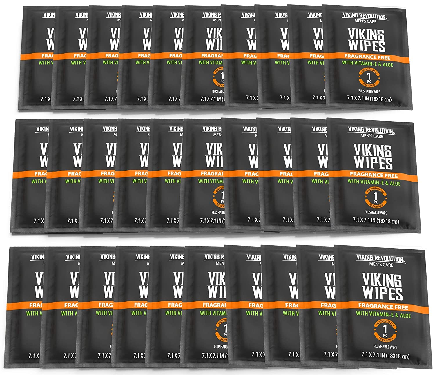 Flushable Wet Wipes for Adults, unscented, biodegradable, with Vitamin E & Aloe in black and orange packs.