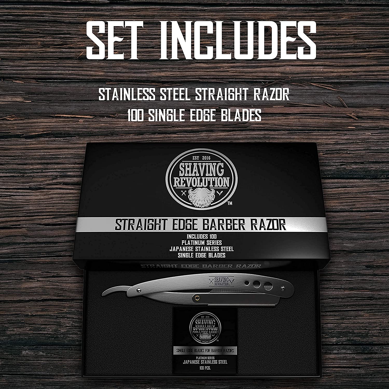 Elevate your beard care routine with our Straight Edge Barber Razor set, boasting a sophisticated stainless steel handle and accompanied by 100 single edge blades, all beautifully presented in a stylish black box. Ideal for those who appreciate top-quality grooming products.
