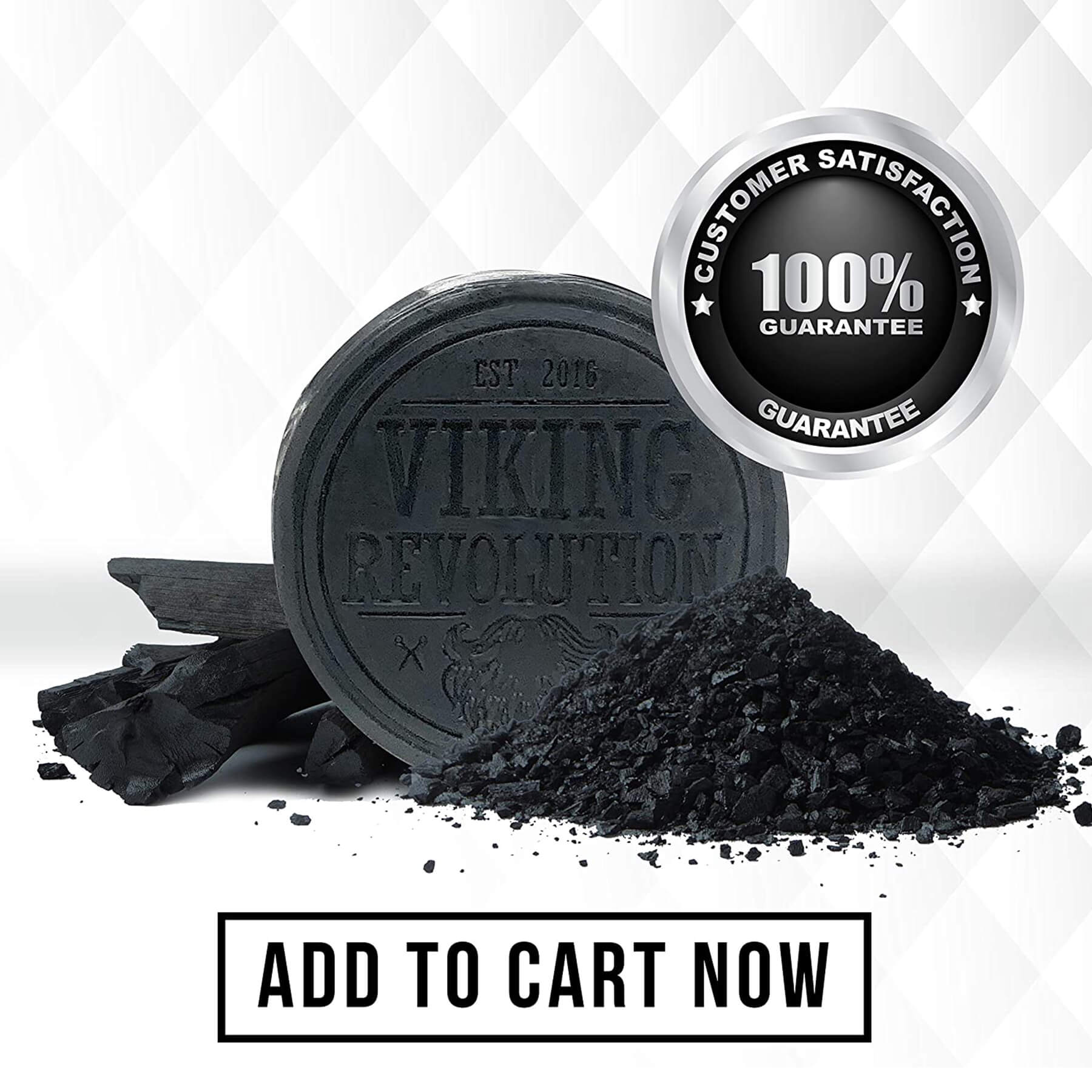 Discover the natural and organic Activated Charcoal Soap with Dead Sea Mud, presented in a 2-pack. Ideal for both body and face, this soap leverages the power of activated charcoal. Look out for the 100% satisfaction guarantee badge. Click on Add to Cart Now.