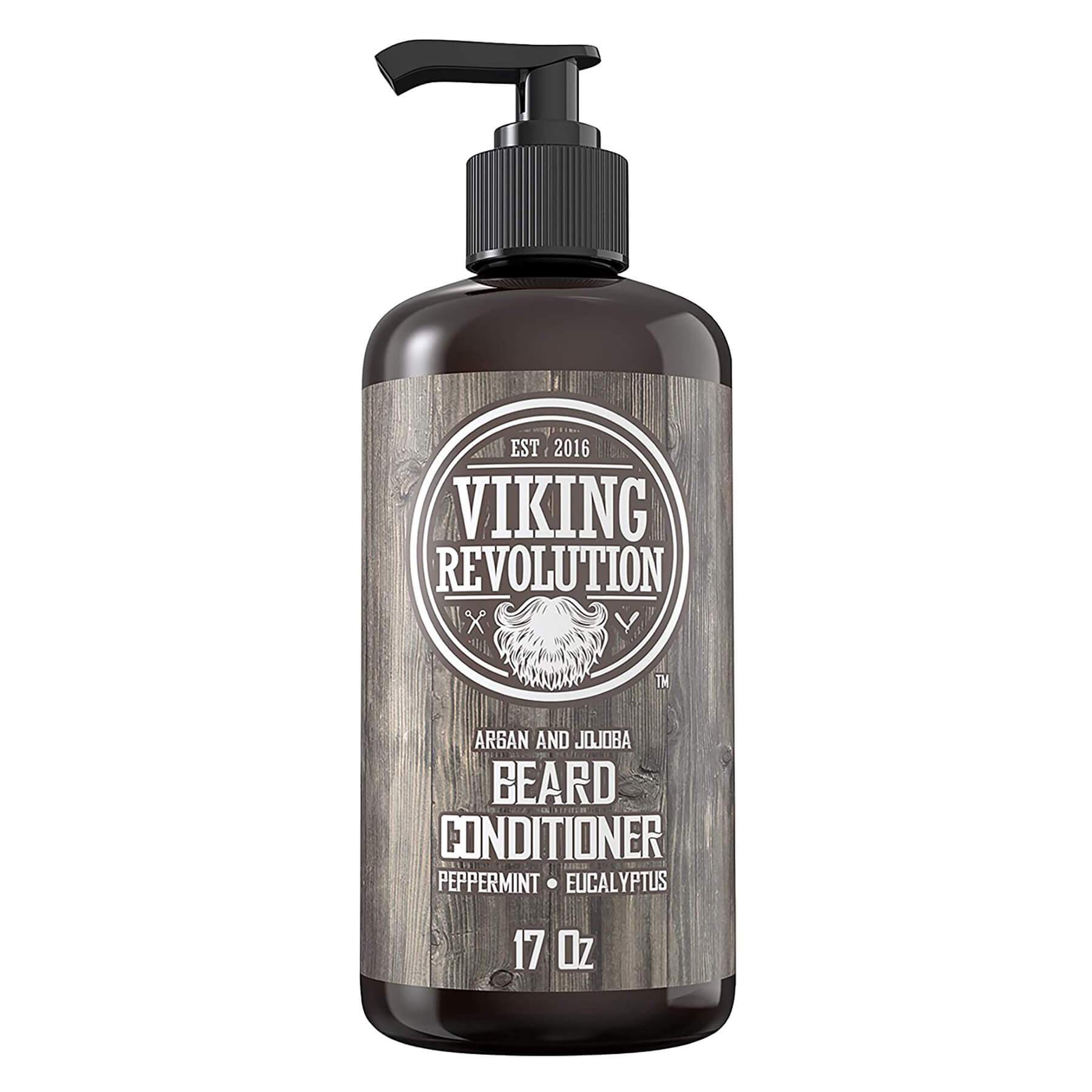 Viking Revolution's 17oz Beard Conditioner, infused with argan and jojoba oils for promoting healthy beard growth, features a refreshing peppermint eucalyptus scent.