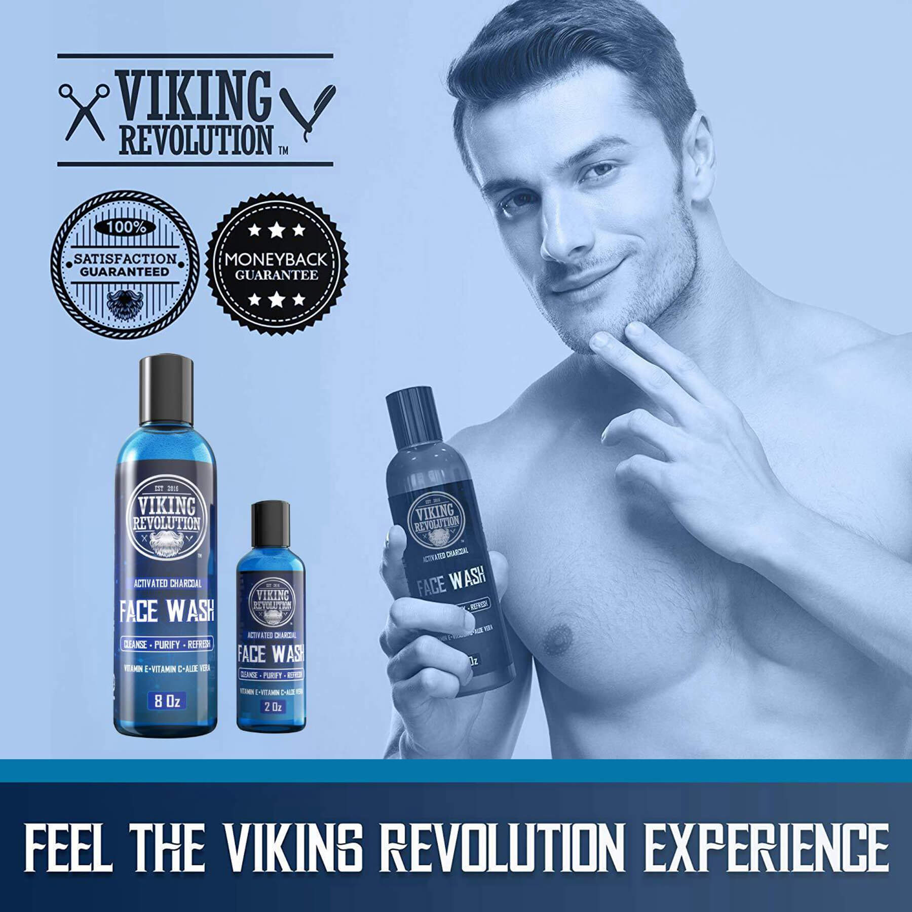 Man holding Charcoal Face Wash: Experience the Viking Revolution!.
