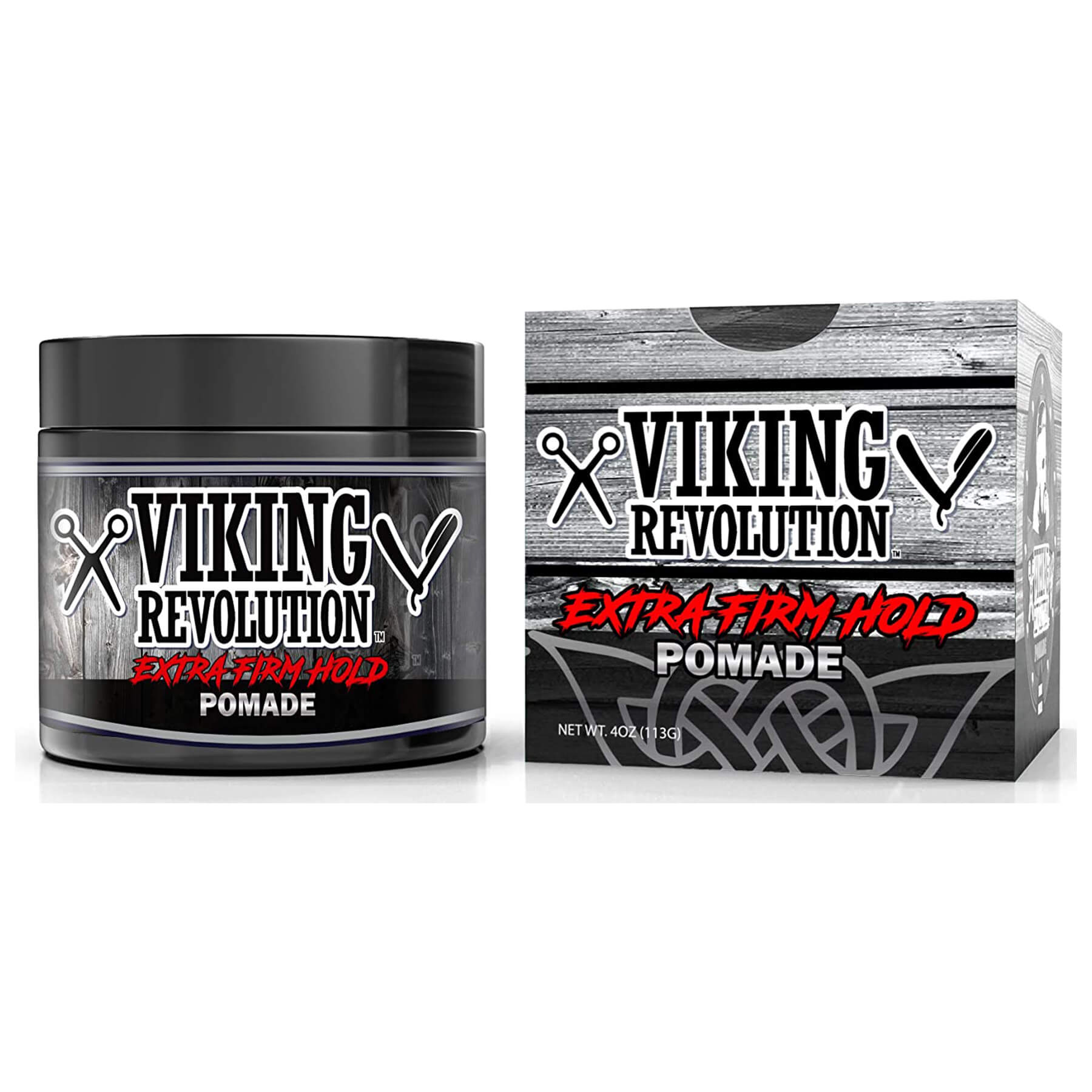 Extra Firm Hold - Hair Pomade 4oz, natural ingredients, rustic wood design jar and box.
