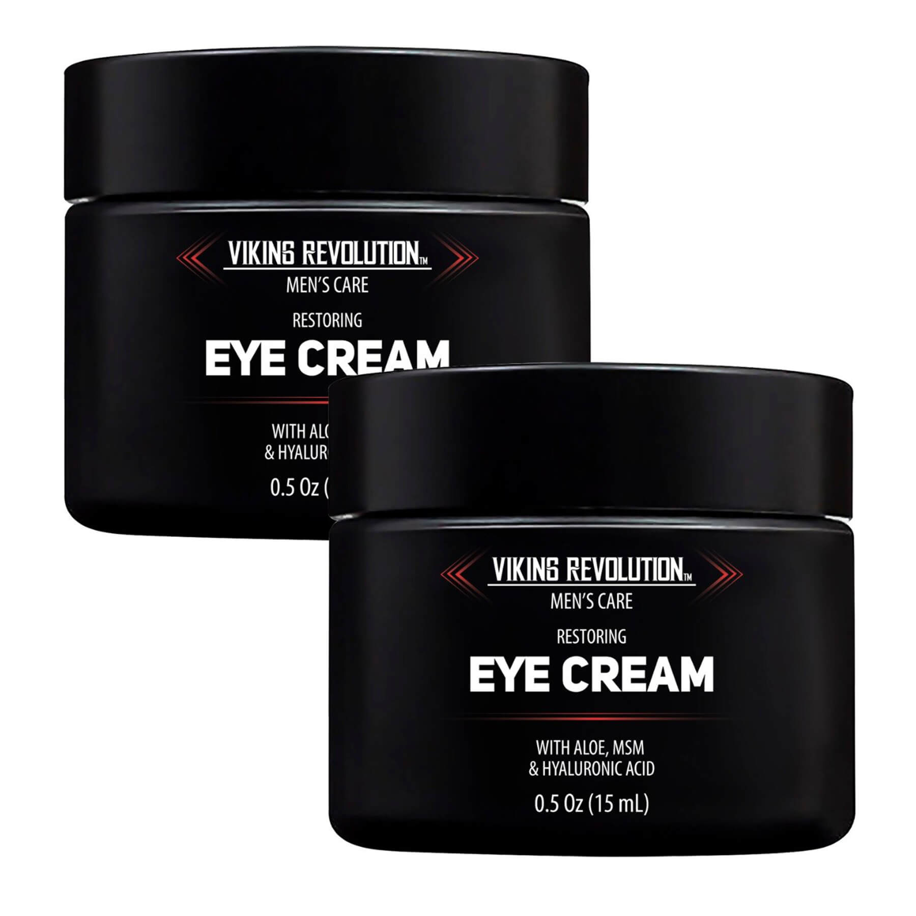 Two jars of Natural Eye Cream for Men, 0.5 oz each, for dark circles and wrinkles.