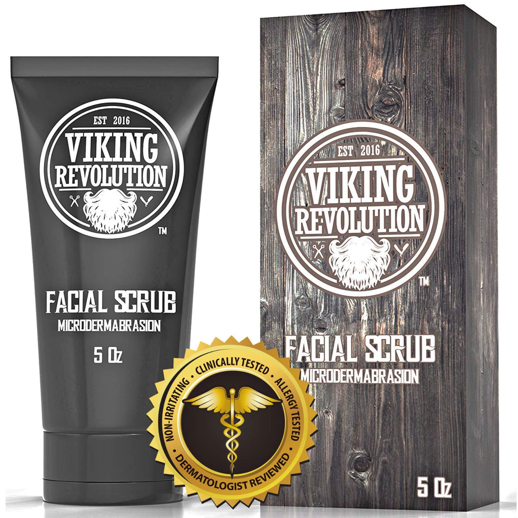 Viking Revolution Microdermabrasion Face Scrub, 2 Pack, natural ingredients, logo tube, dermatologist-tested.