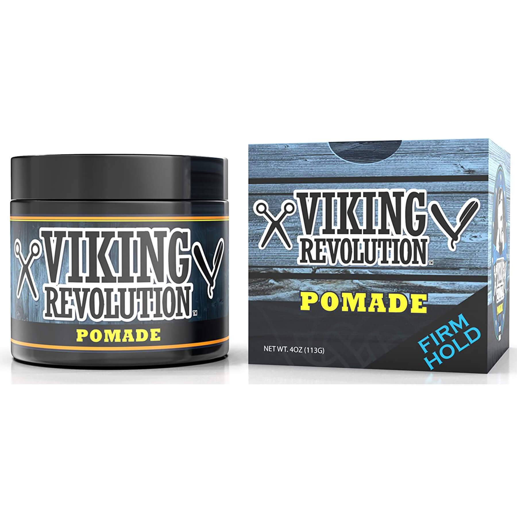 The Hair Pomade - 4oz container and box, labeled Firm Hold, is set against a white background, proudly featuring natural ingredients for top-notch hair grooming. A satisfaction guarantee ensures your style remains sleek and secure.