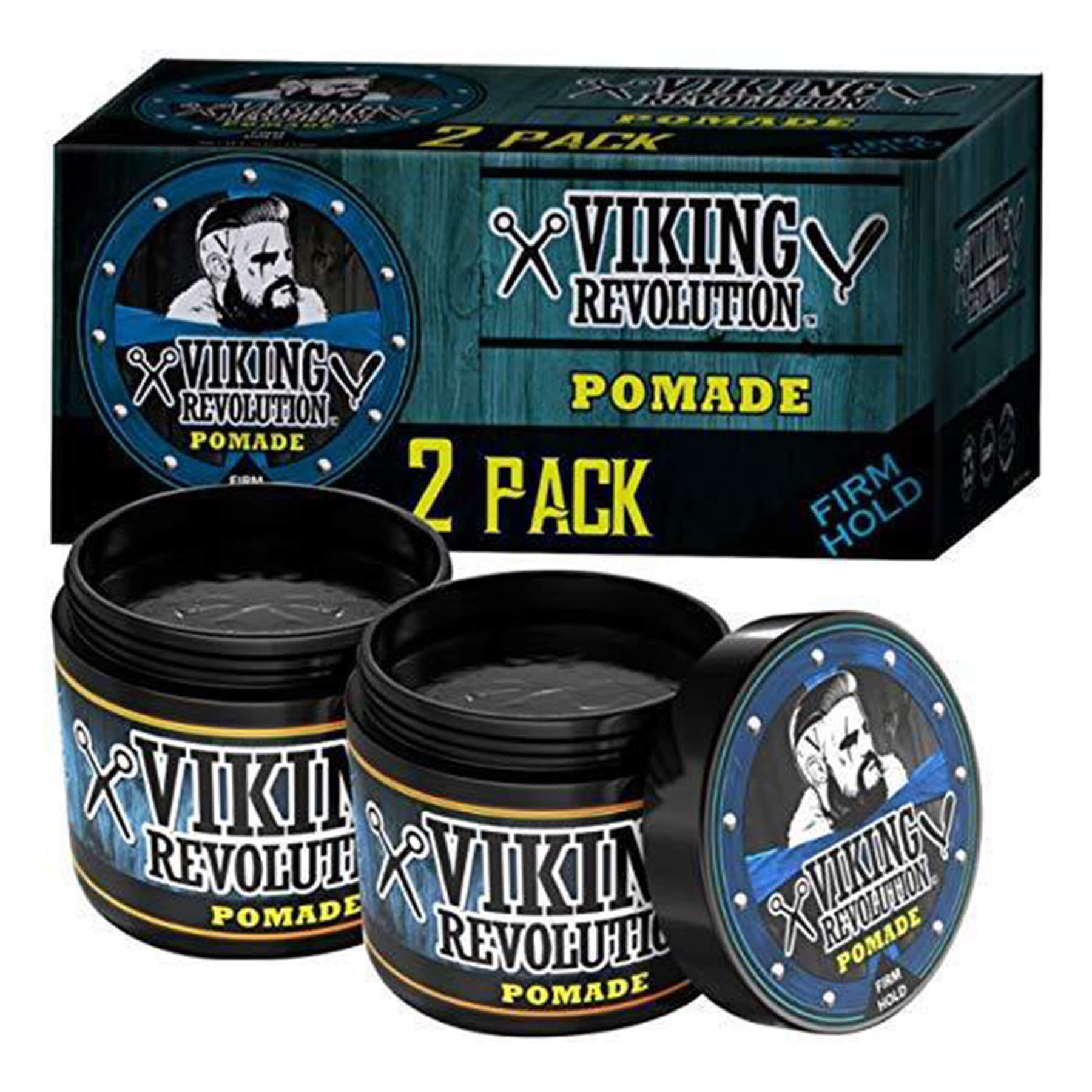 Firm Hold Hair Pomade 2-pack, 4oz, for mens grooming with a bearded character.