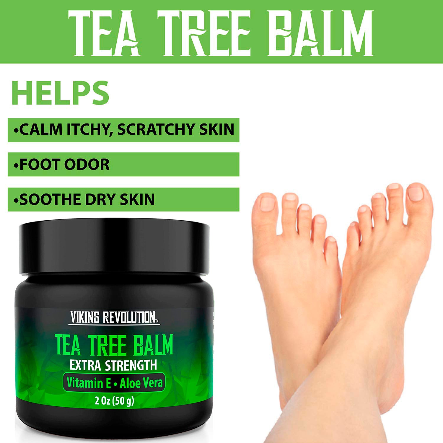 Tea Tree Oil Cream jar with feet offers quick relief to calm itchy and soothe dry skin.
