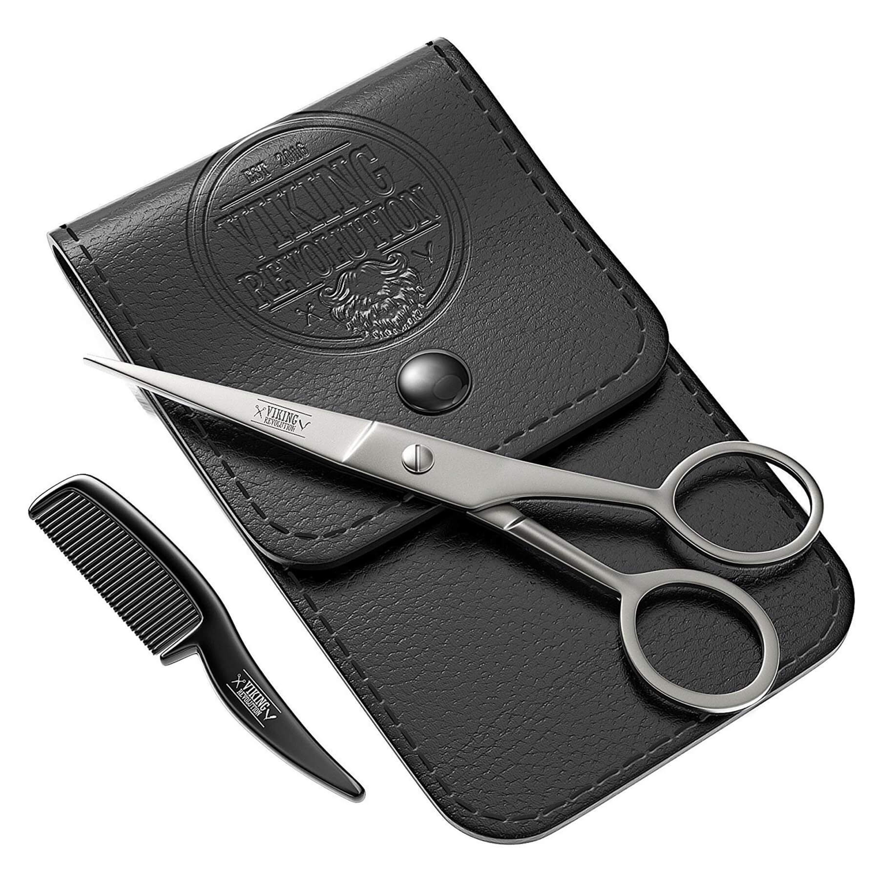 Beard Scissors & Comb in Synthetic Leather Case - Essential Grooming Kit.