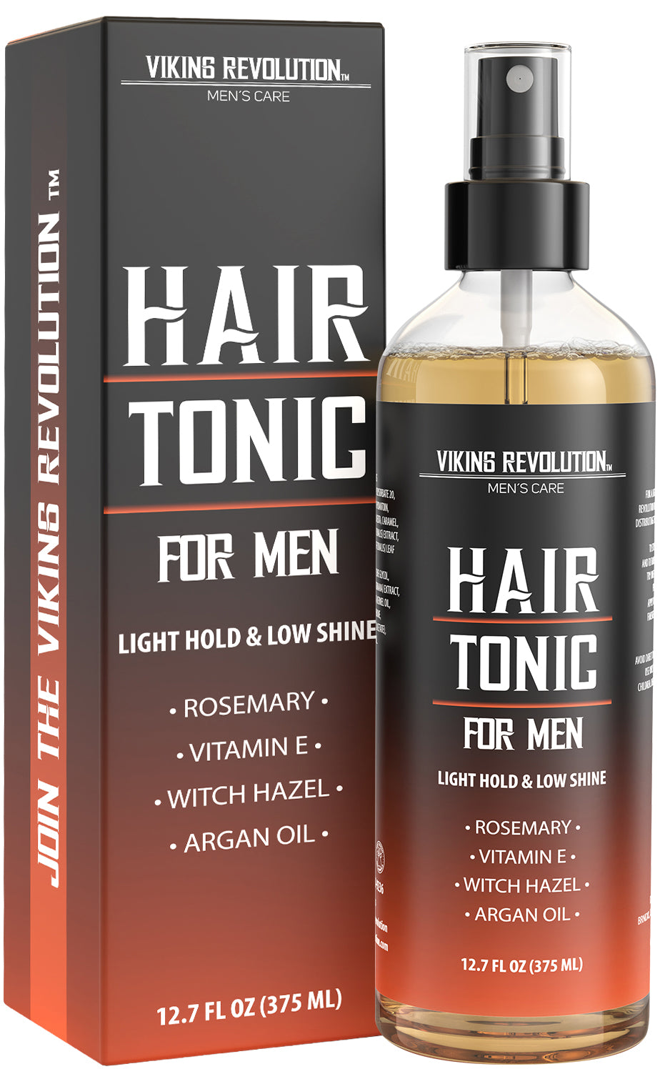 Viking Revolution Hair Tonic Men (12.7oz) in bottle and box with nourishing ingredients listed.