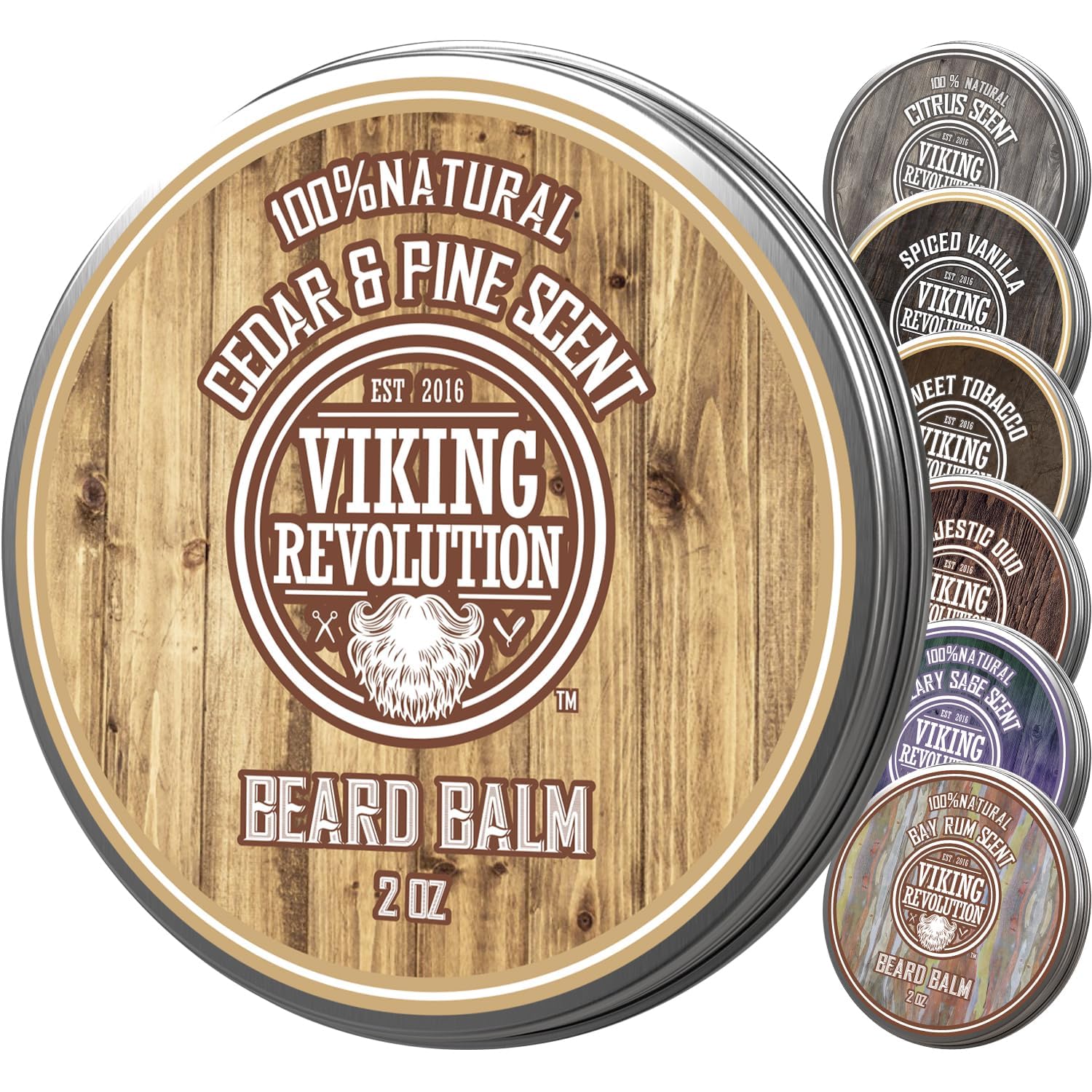 Round tin of Beard Balm - Cedar & Pine (2oz), a natural conditioner for beard dandruff prevention.