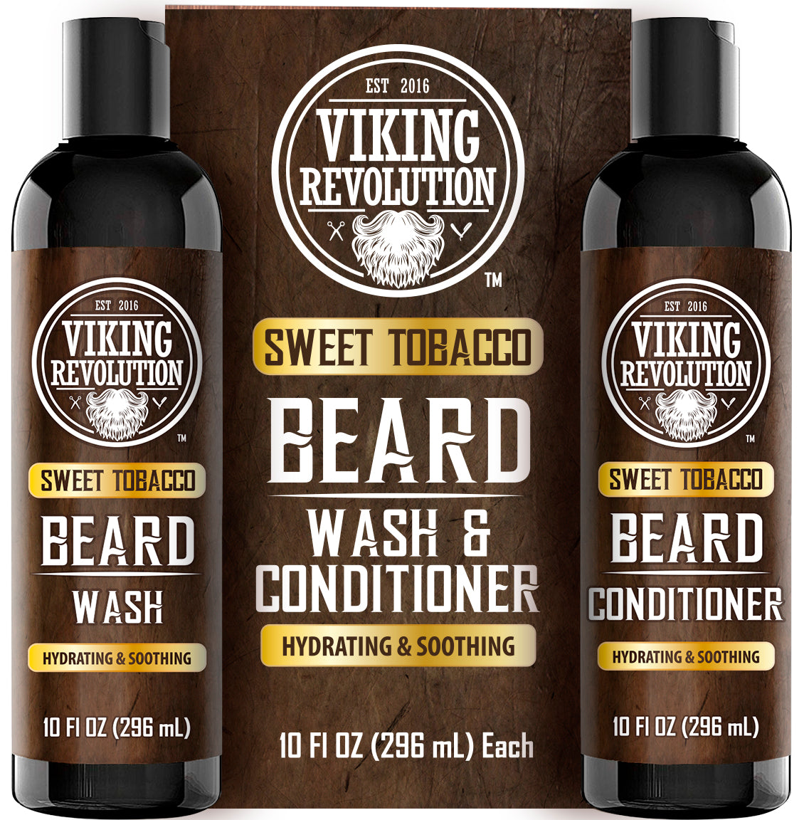 Viking Revolution Sweet Tobacco Beard Wash & Conditioner Set with natural beard oil for men.