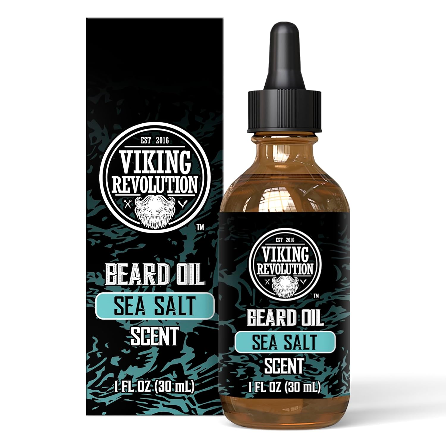 Sea Salt Beard Oil with argan & jojoba oils, 1 fl oz dropper bottle, Viking Revolution.