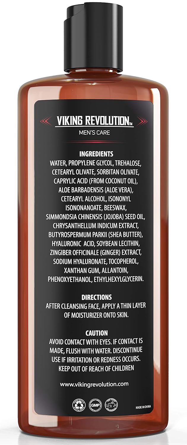 Back of Natural Face Moisturizer - 6oz showing all natural ingredients and directions for use.