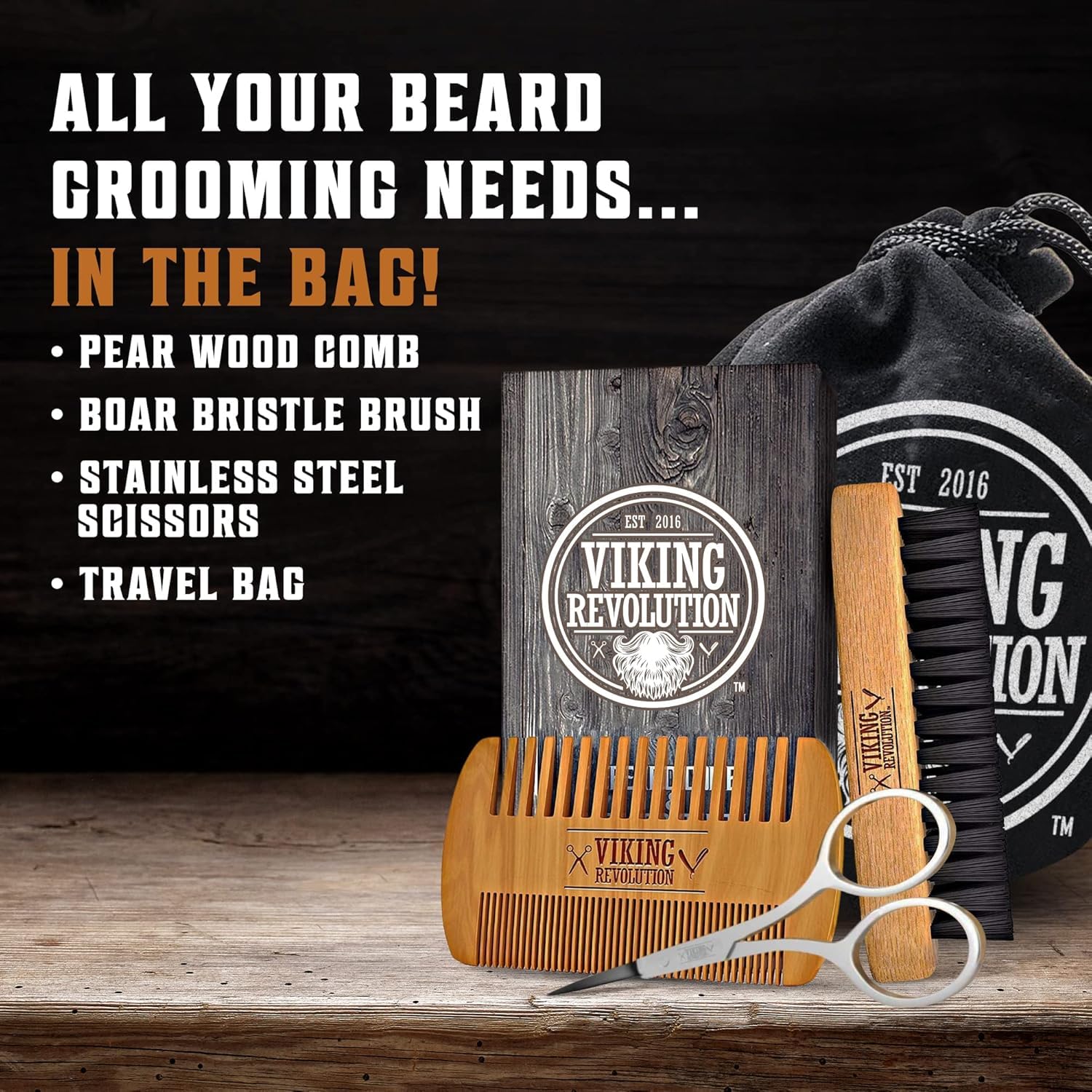 Beard Brush and Comb Set with Beard Wash & Conditioner (5oz each) by Viking Revolution.
