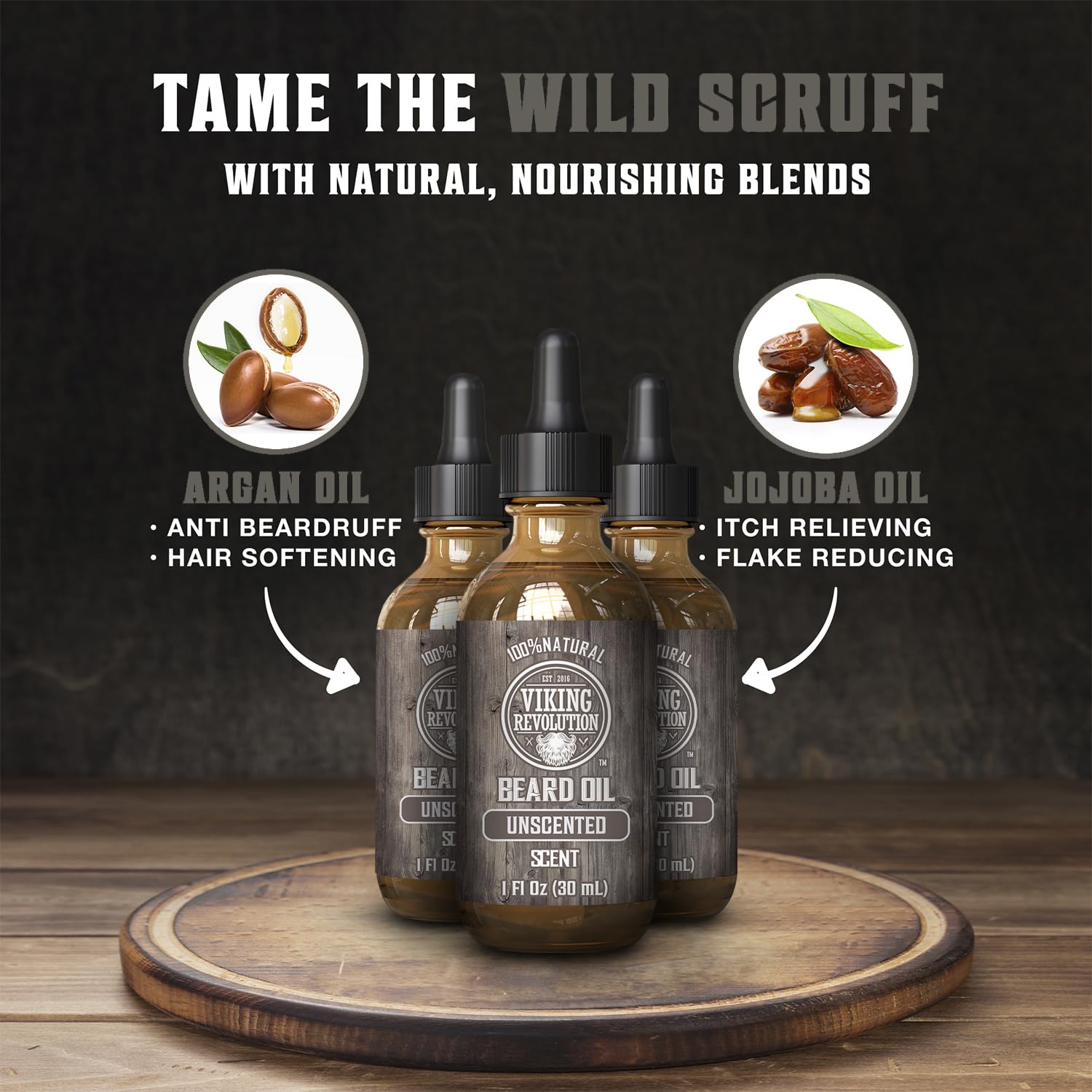Three bottles of Unscented Beard Oil - 3 Pack for superior beard grooming and conditioning benefits.