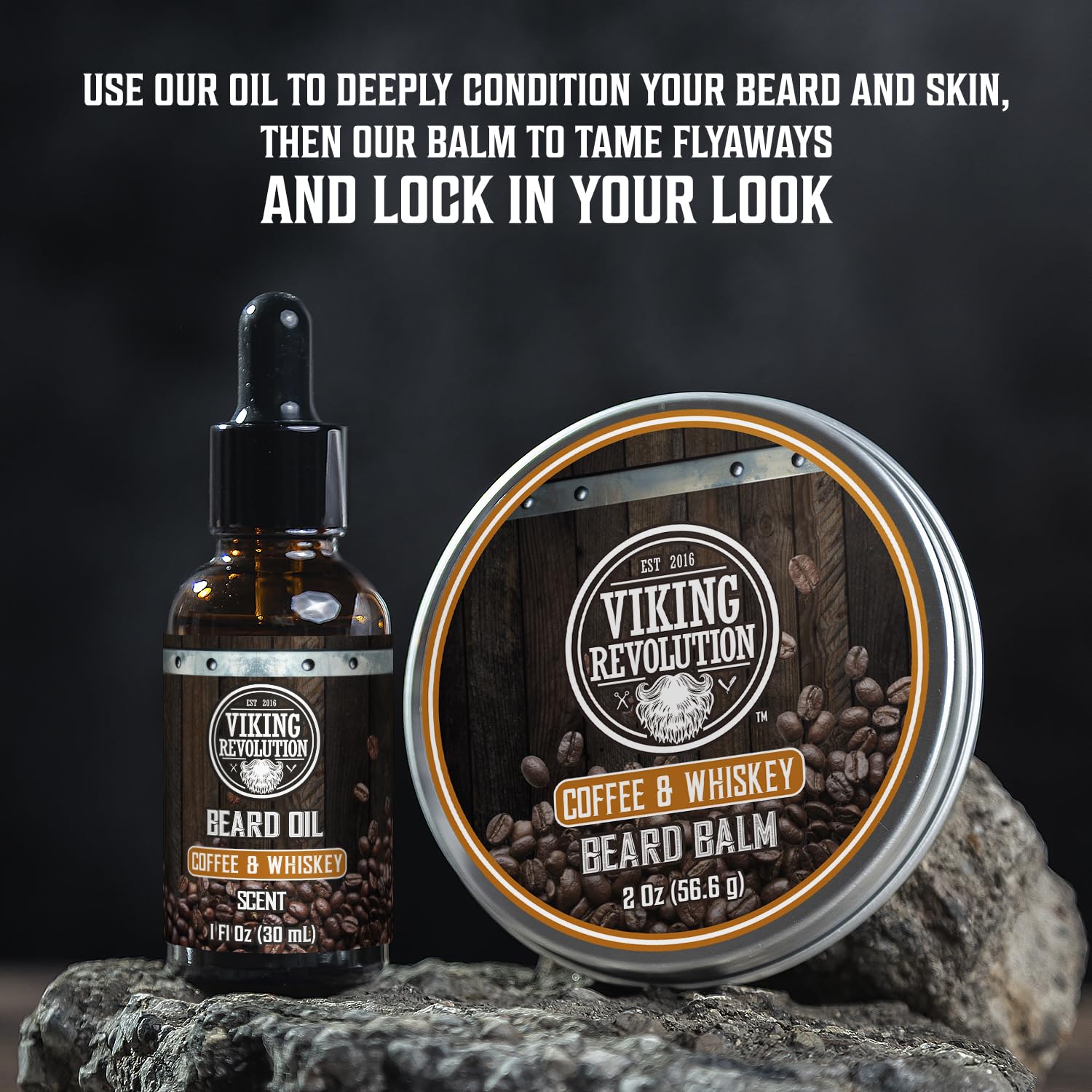 Beard Grooming Kit - Coffee & Whiskey—essential kit with instructions for beard care.