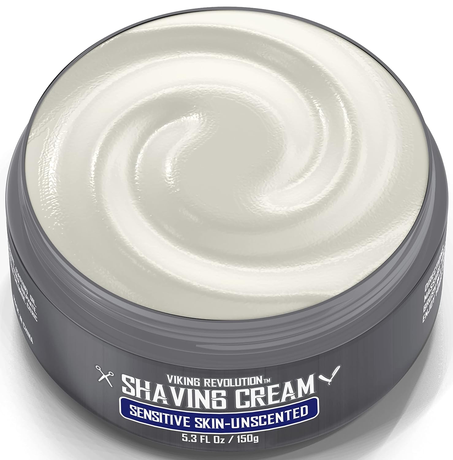 Open container of Unscented Shaving Cream for Sensitive Skin (5.3 fl oz).