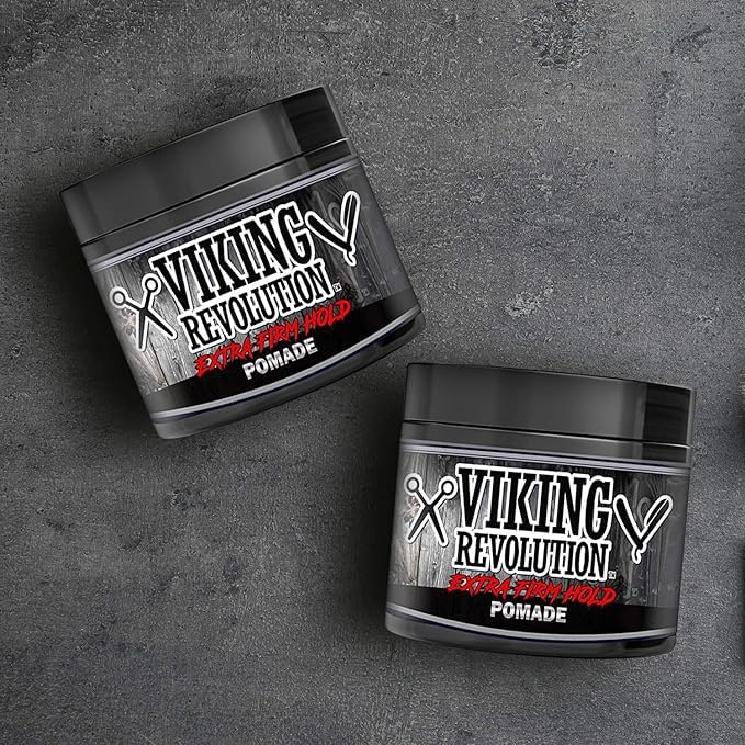 Two jars of Extreme Hold Hair Pomade - 2 Pack on a gray textured background.