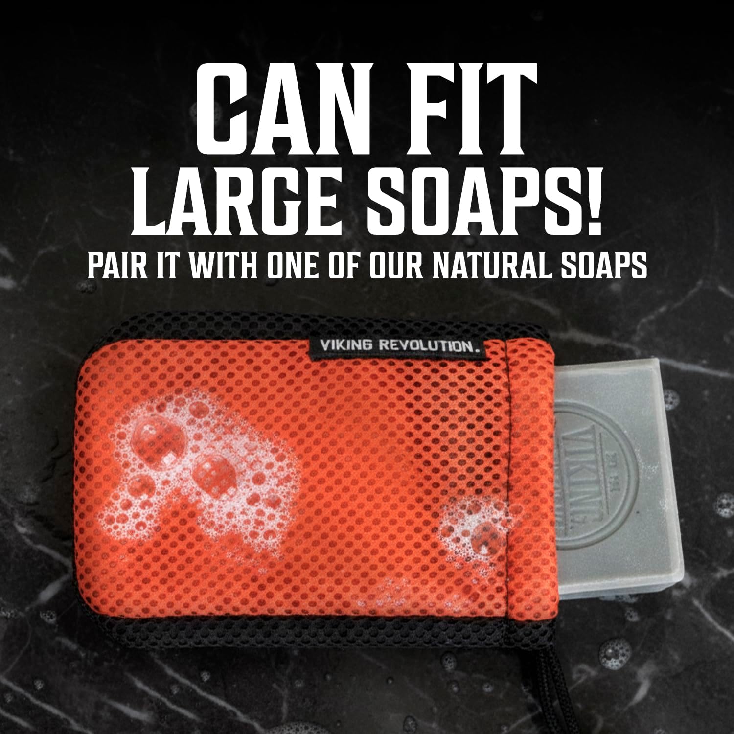Soap Bag: Exfoliate for smooth skin with this red mesh bag and a large soap bar inside!.