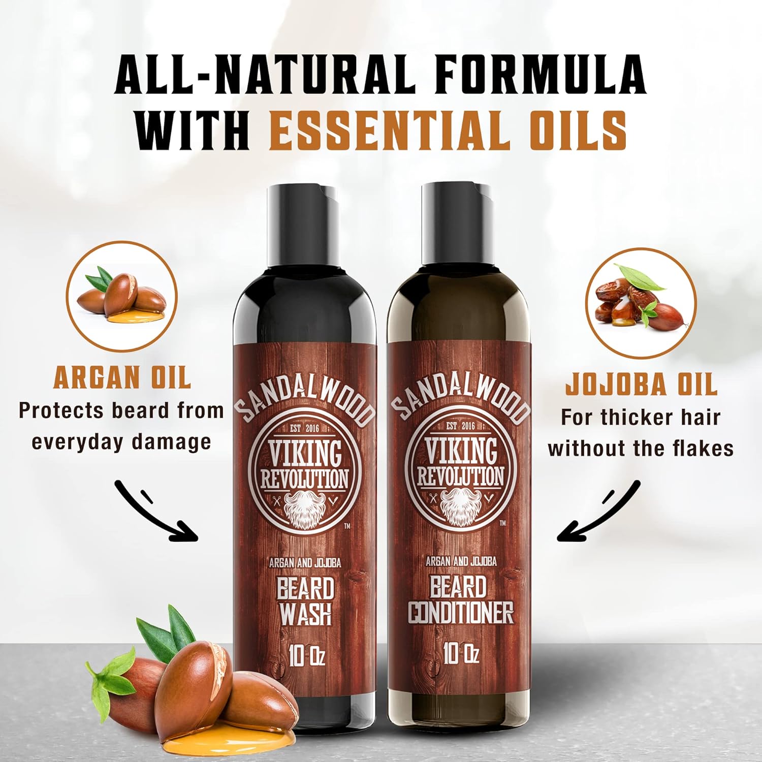 Sandalwood Beard Wash & Conditioner Set (10oz) for beard growth and care.