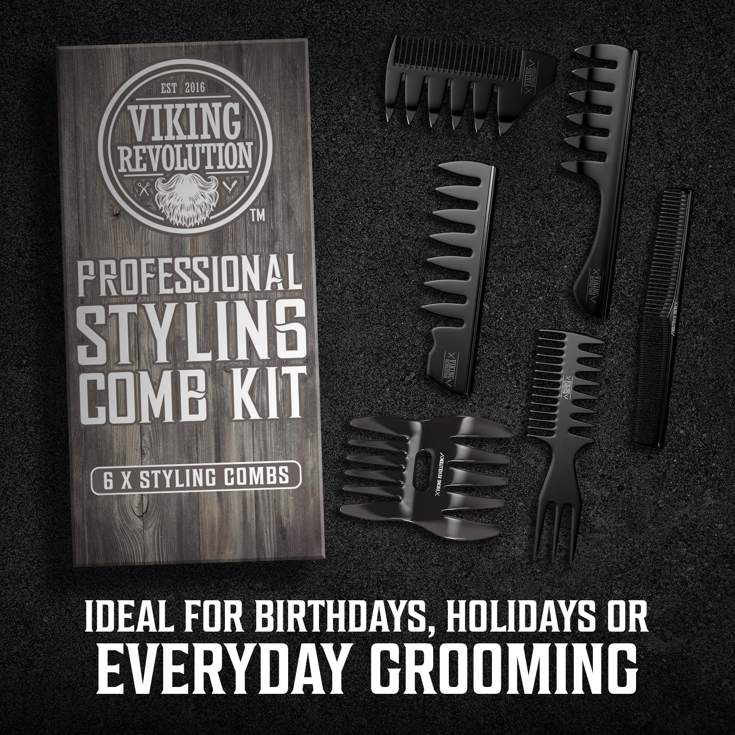 Styling Hair Combs (6 pieces): black comb set for men's beard and hair styling.
