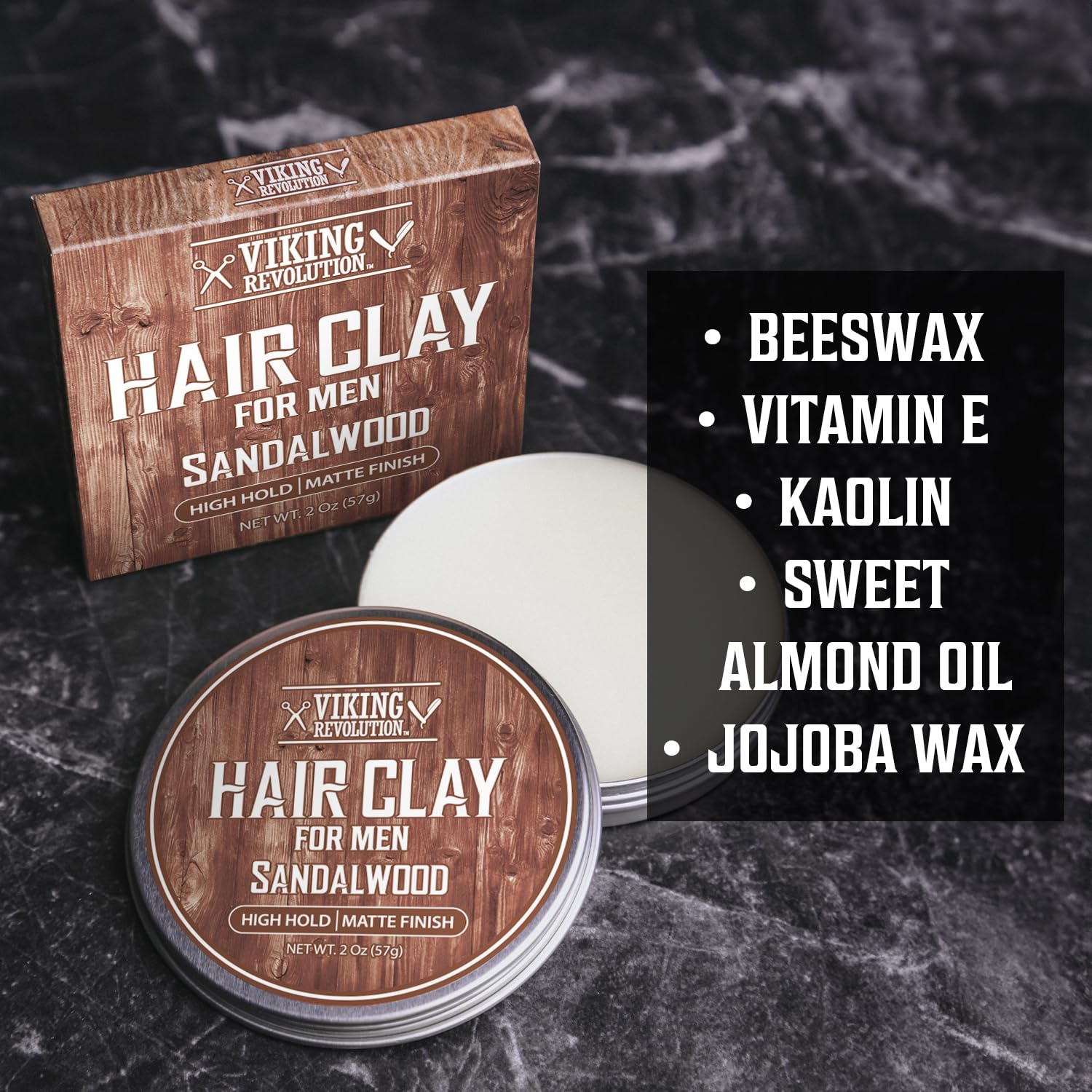 Hair Clay Sandalwood - 2 pack provides strong hold and a natural matte finish for men.